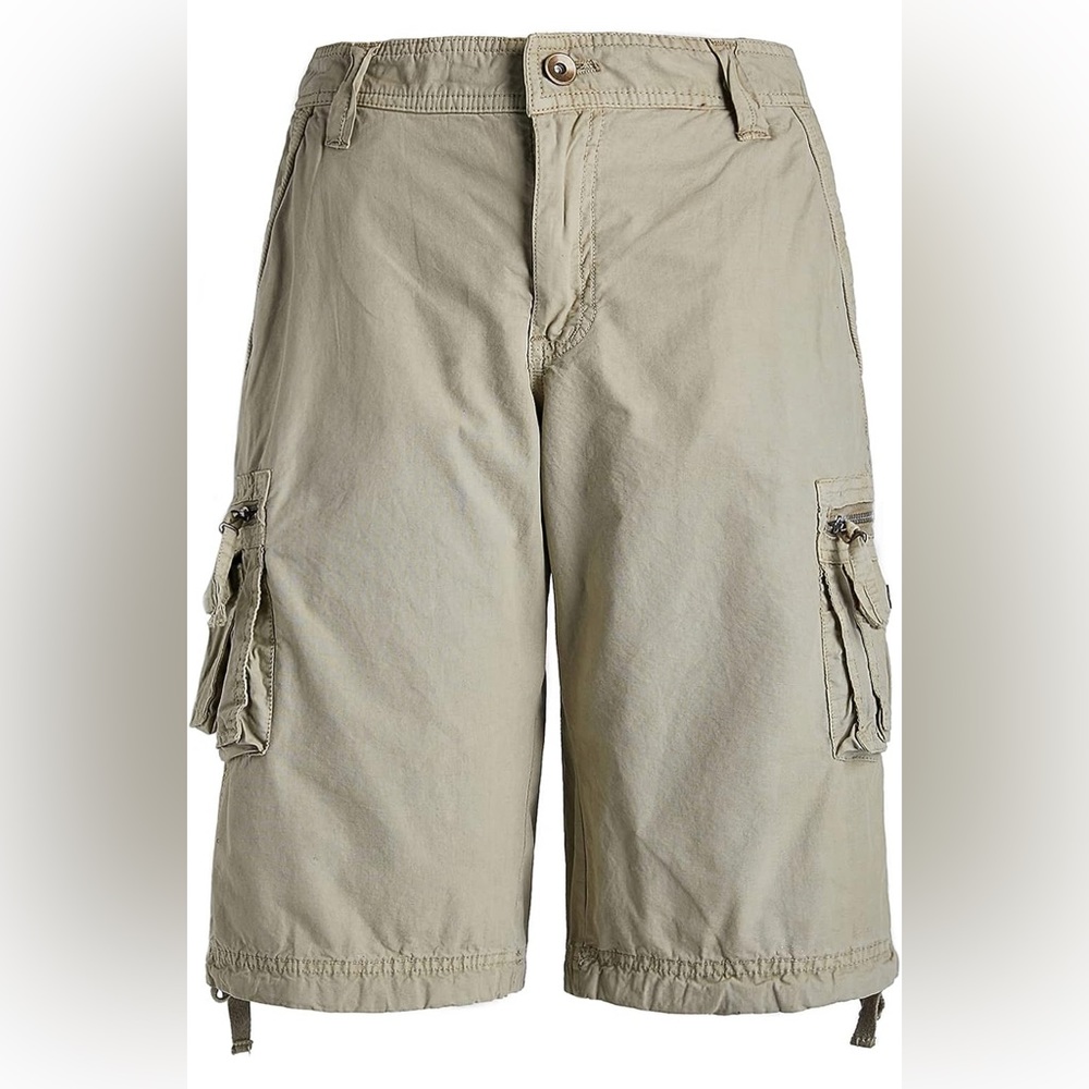 Men Lightweight Casual Cargo Shorts Classic Fit Multi Pockets Stretch Drawstring